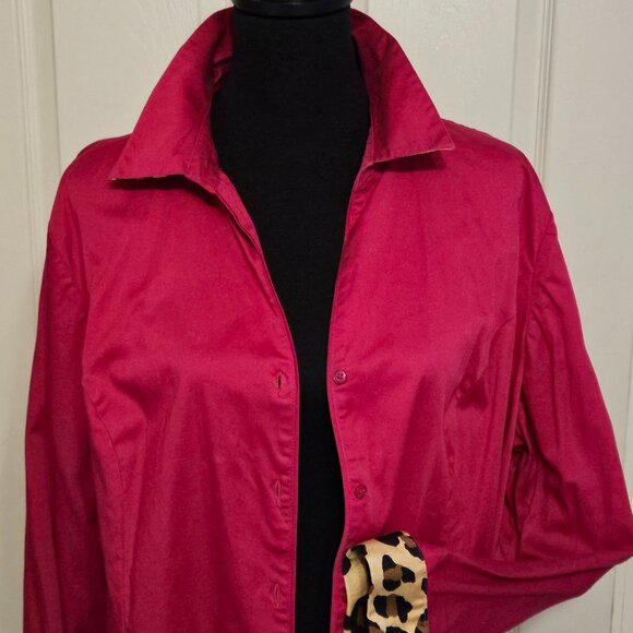 Lane Bryant Fuchsia Blouse Top Shirt w Animal Print sz 28 - Picture 6 of 8